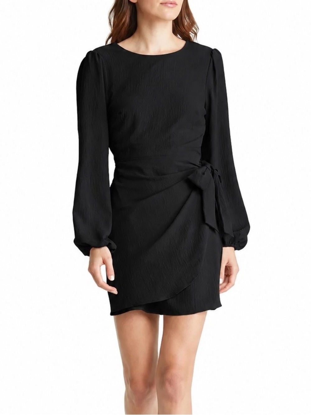 NWT Floret Studios Long Sleeve Wrap Mini Dress in Black Size S